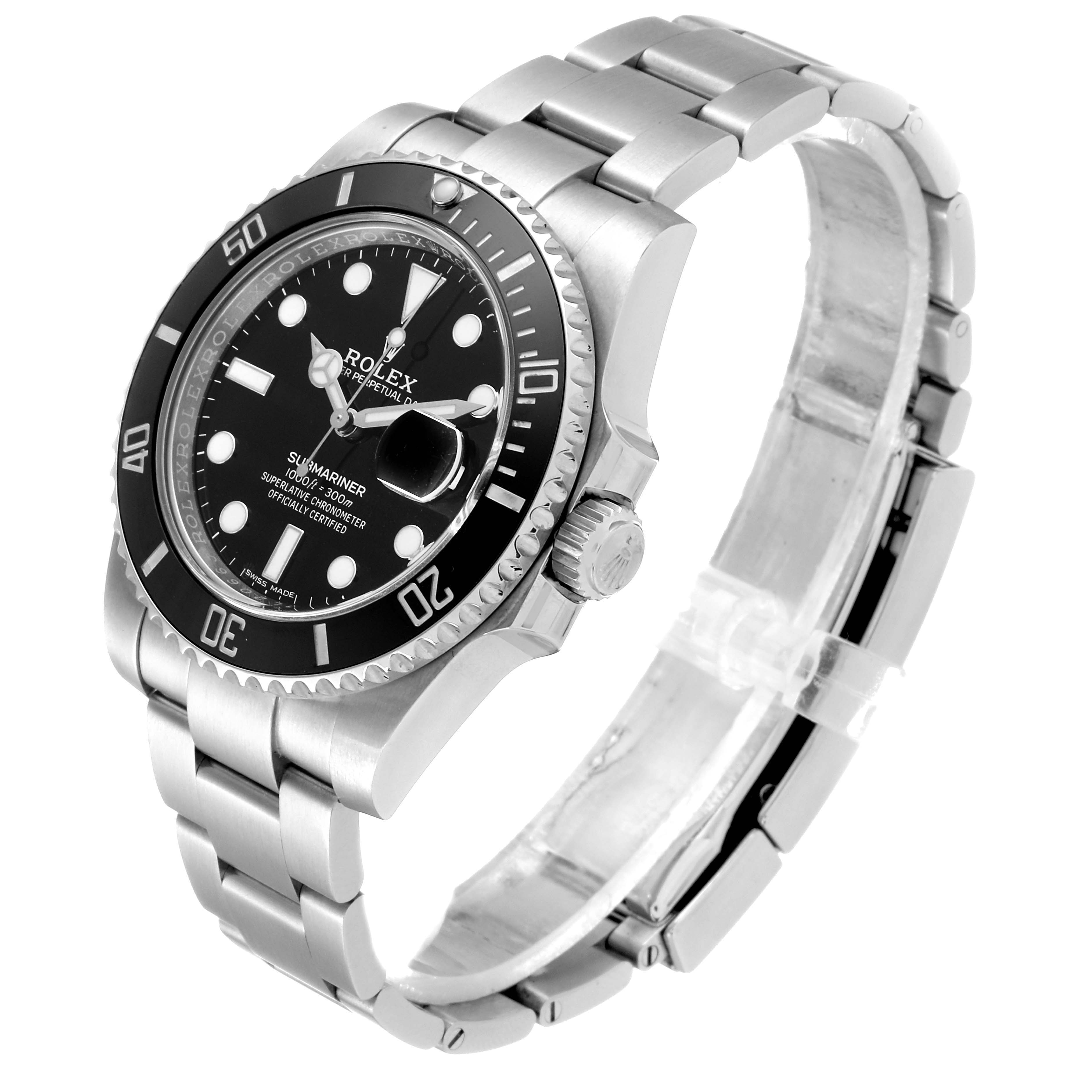 The image shows a Rolex Submariner 116610LN Men's Stainless Steel Black Dial 116610LN Men's Stainless Steel Black Dial watch at a slightly angled side view, displaying the dial, bezel, crown, and bracelet.