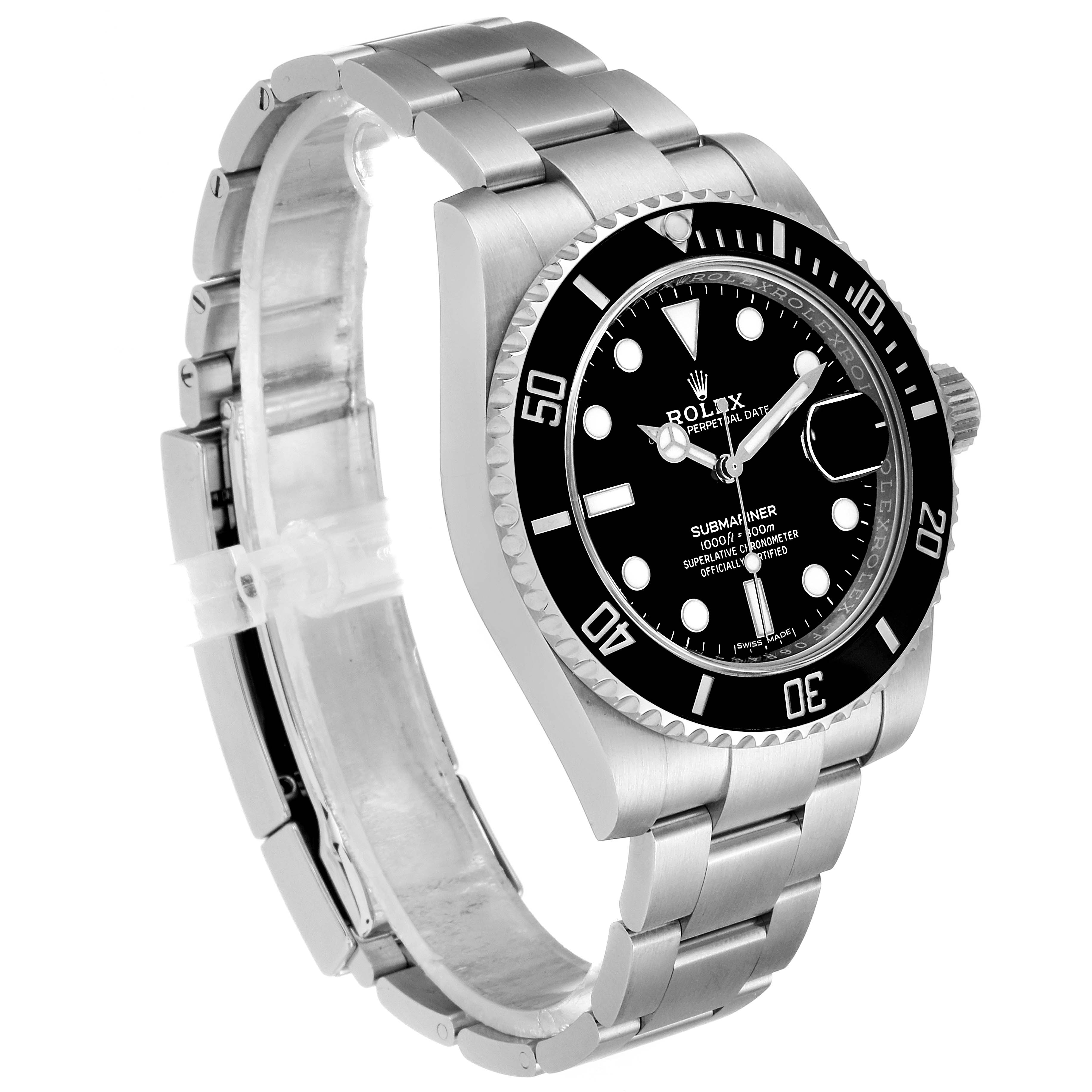 This image shows a Rolex Submariner 116610LN Men
s Stainless Steel Black Dial 116610LN Men
s Stainless Steel Black Dial watch angled to display its face, bezel, and bracelet clearly.