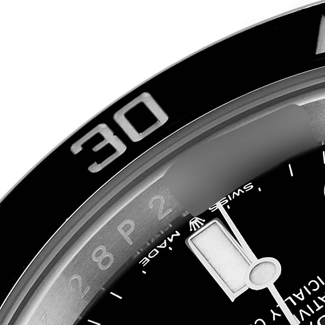 The close-up image shows the bezel and part of the dial of a Rolex Submariner 124060 Men's Stainless Steel Black Dial 124060 Men's Stainless Steel Black Dial watch, focusing on the "30" minute marker.