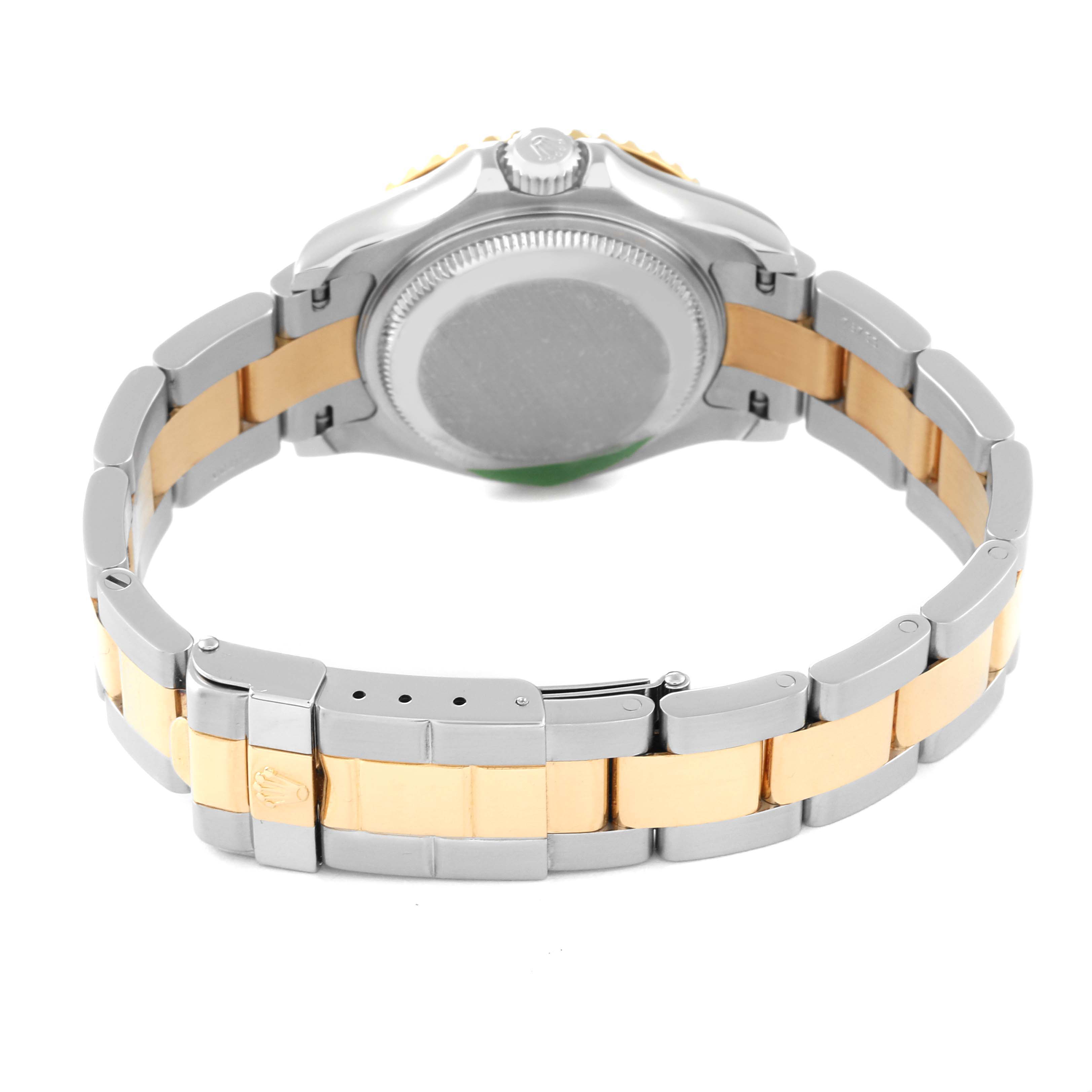 This image shows the back view of a Rolex Yacht-Master 169623 Women's Steel and Gold (two tone) White Dial 169623 Women's Steel and Gold (two tone) White Dial watch, focusing on the case back and the two-tone bracelet.