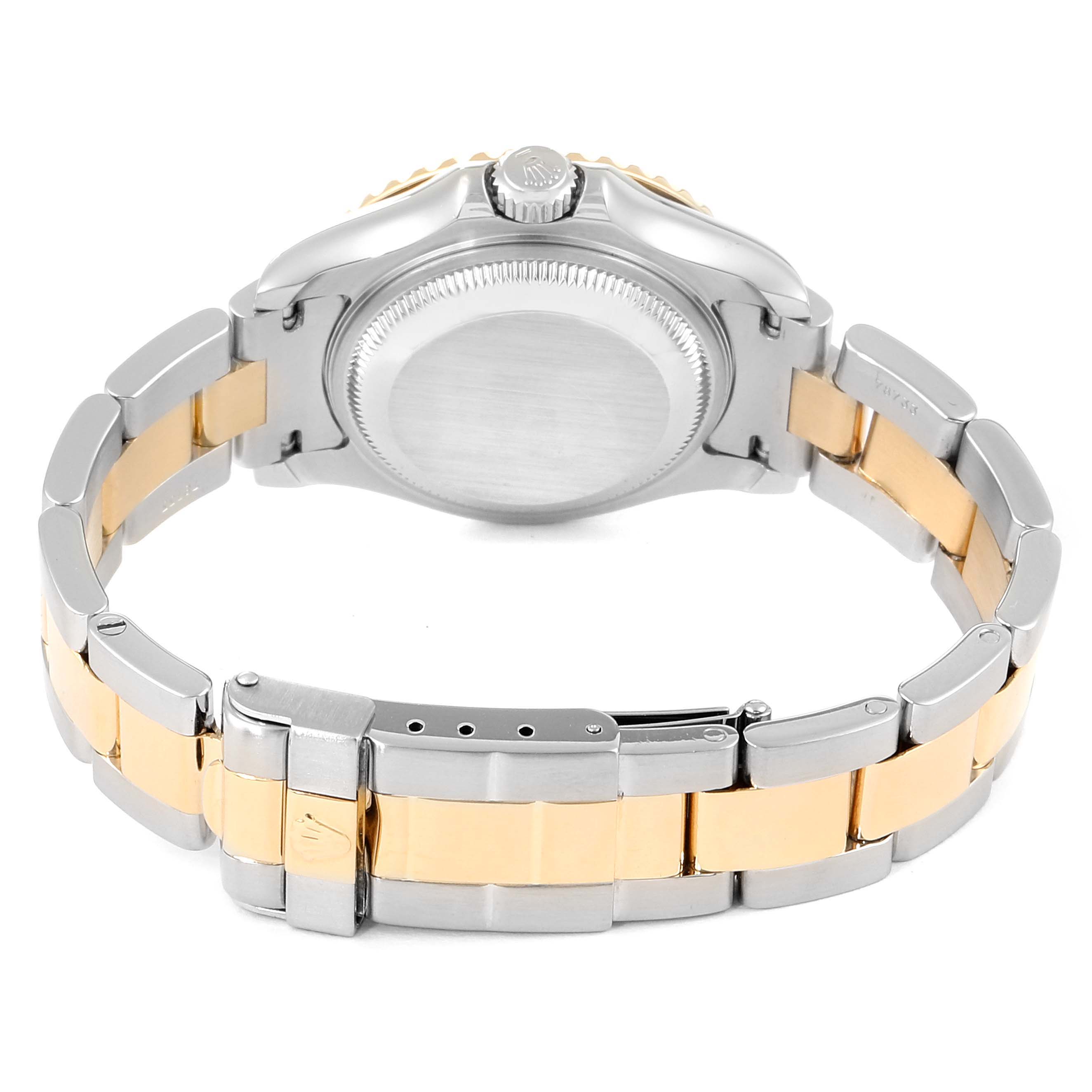 The image shows the back and bracelet of a Rolex Yacht-Master 169623 Women's Steel and Gold (two tone) White Dial 169623 Women's Steel and Gold (two tone) White Dial watch, highlighting the clasp and two-tone metal links.