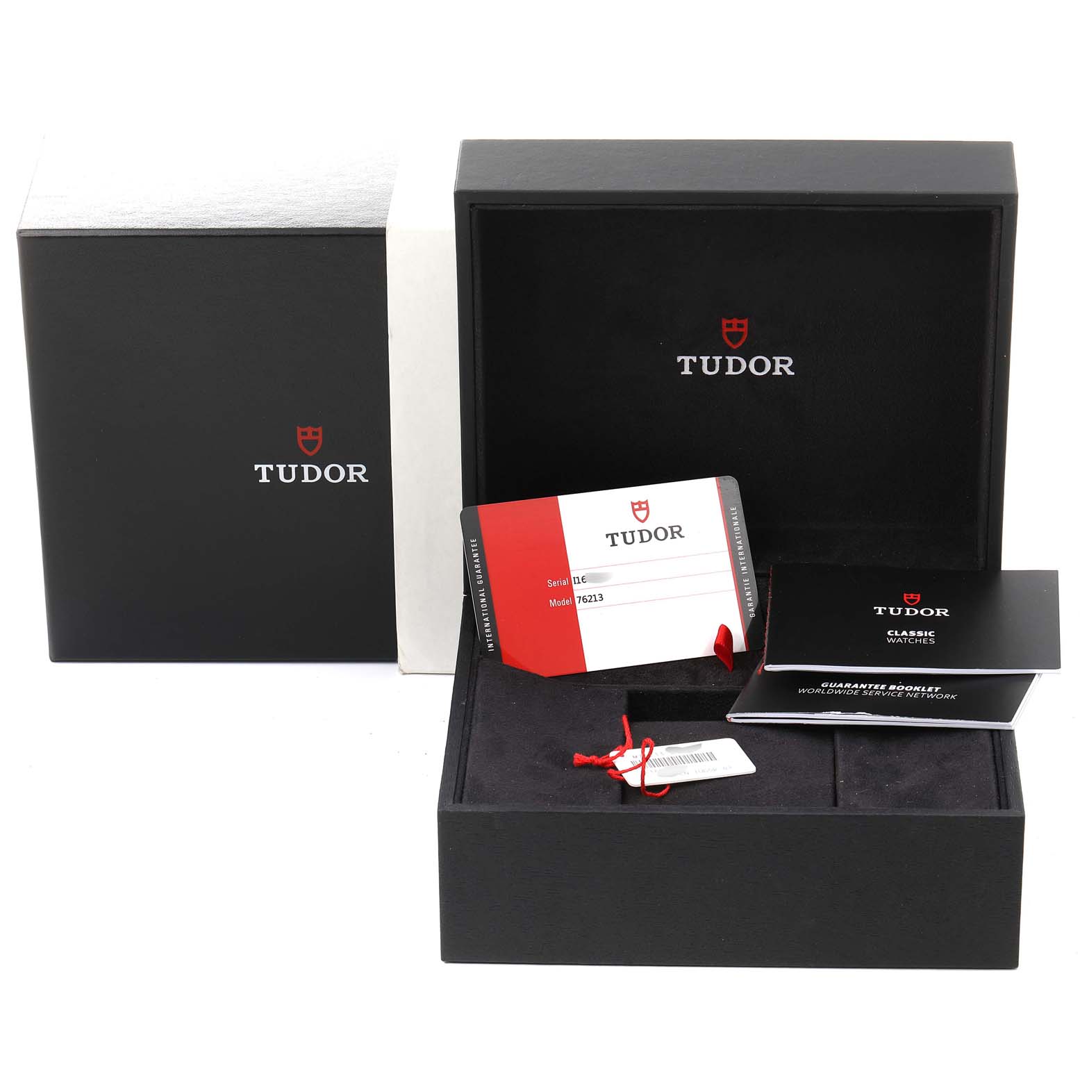 This image shows the packaging, warranty card, and manual for the Tudor Prince 76213 Men's Steel and Gold (two tone) Champagne Dial 76213 Men's Steel and Gold (two tone) Champagne Dial model watch.