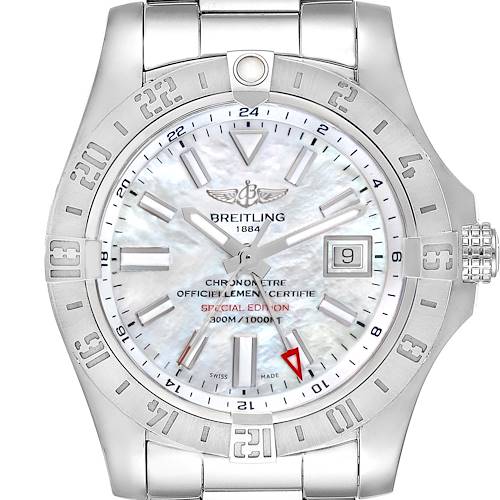 Photo of Breitling Aeromarine Avenger II GMT Mother of Pearl Dial Steel Mens Watch A32390 Box Card