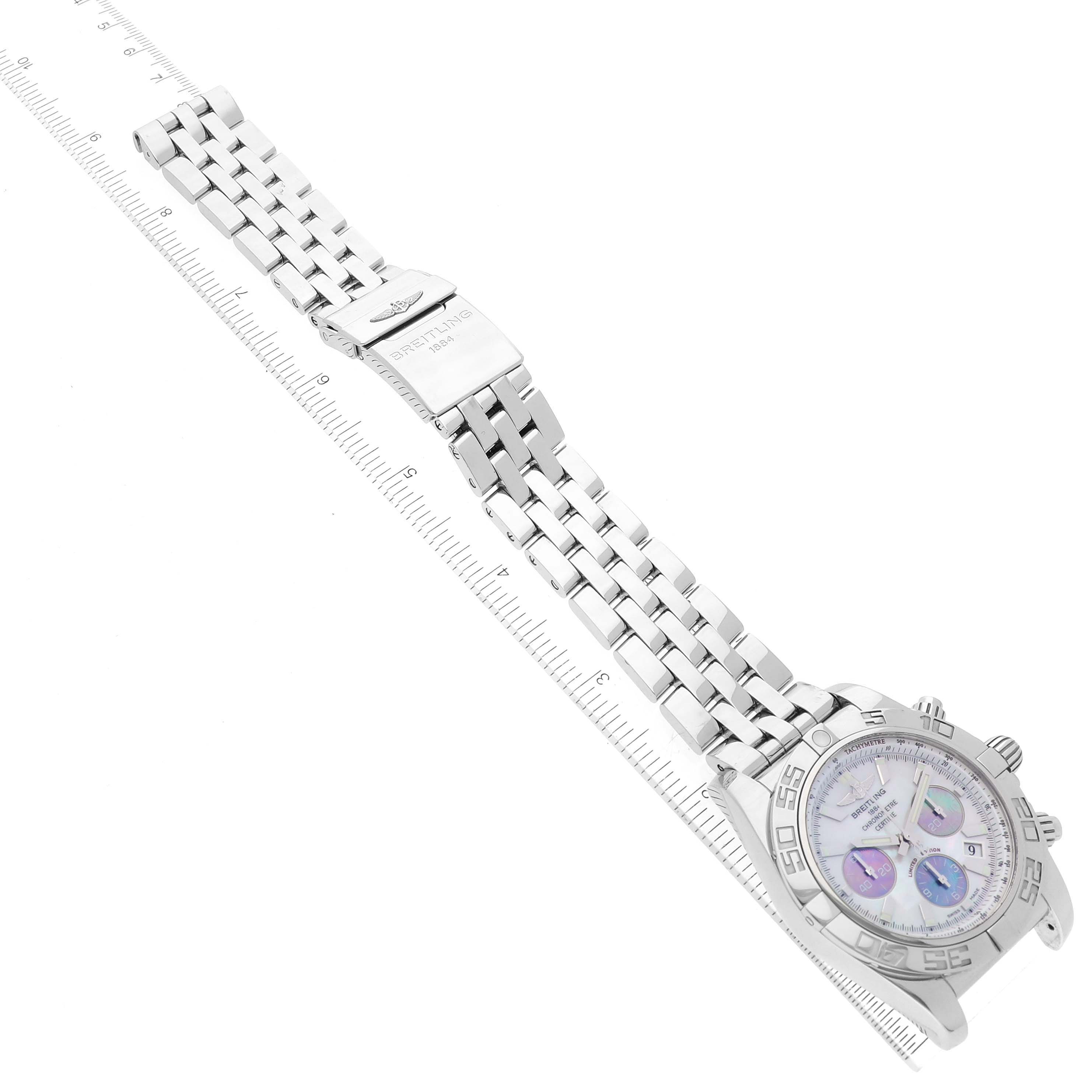 This image shows a Breitling Limited Series watch at a top-down angle, focusing on its bracelet and clasp.