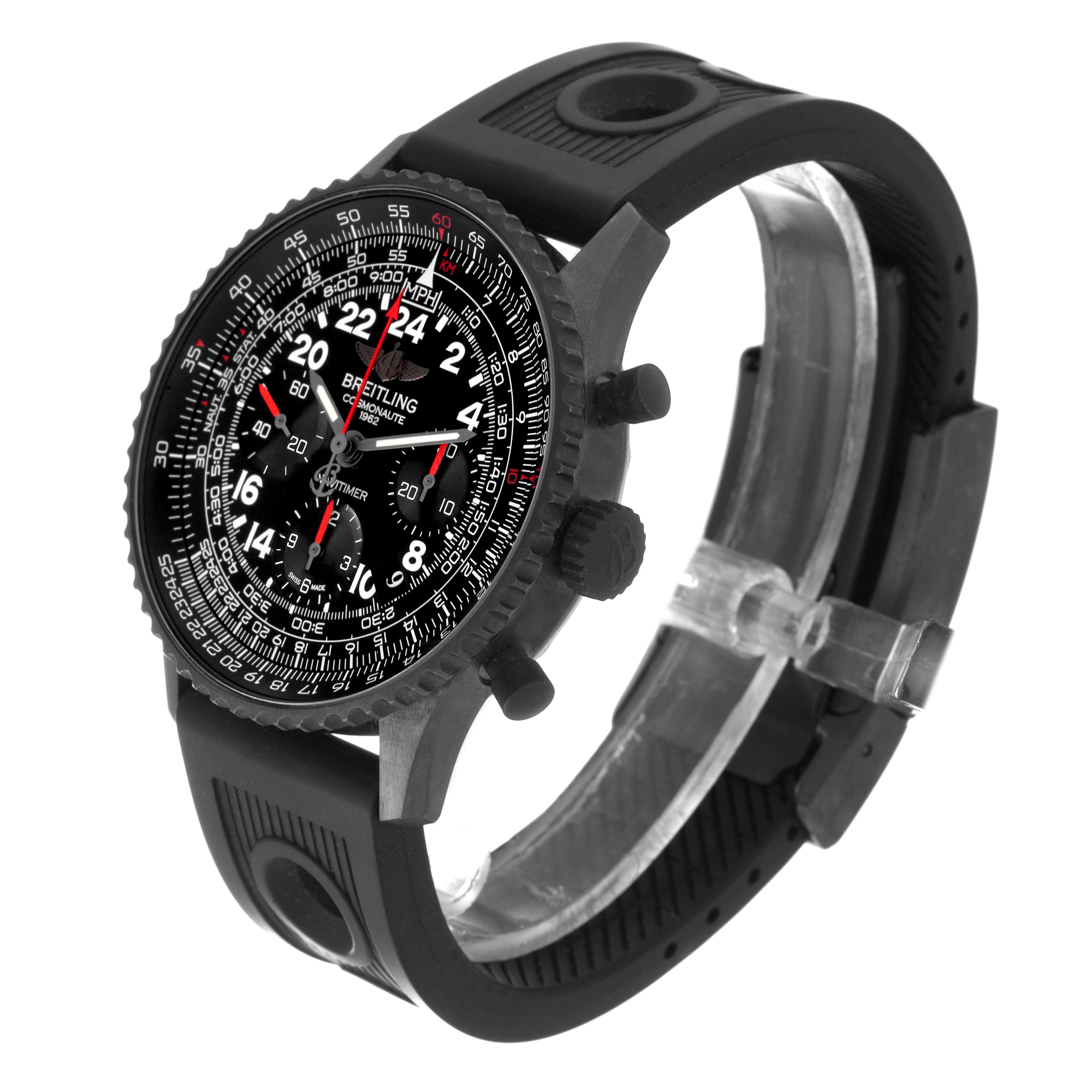 The Breitling Limited Series model is shown at a three-quarter angle, displaying the black face, bezel, and rubber strap.