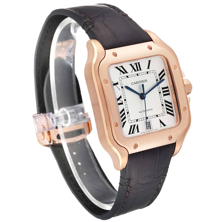 Cartier Santos Large Rose Gold Grey Strap Mens Watch WGSA0019 Box Card ...