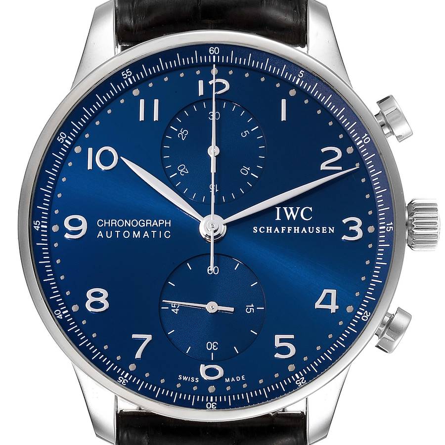 IWC Portuguese Chronograph Blue Dial Steel Mens Watch IW371491 Box Papers SwissWatchExpo