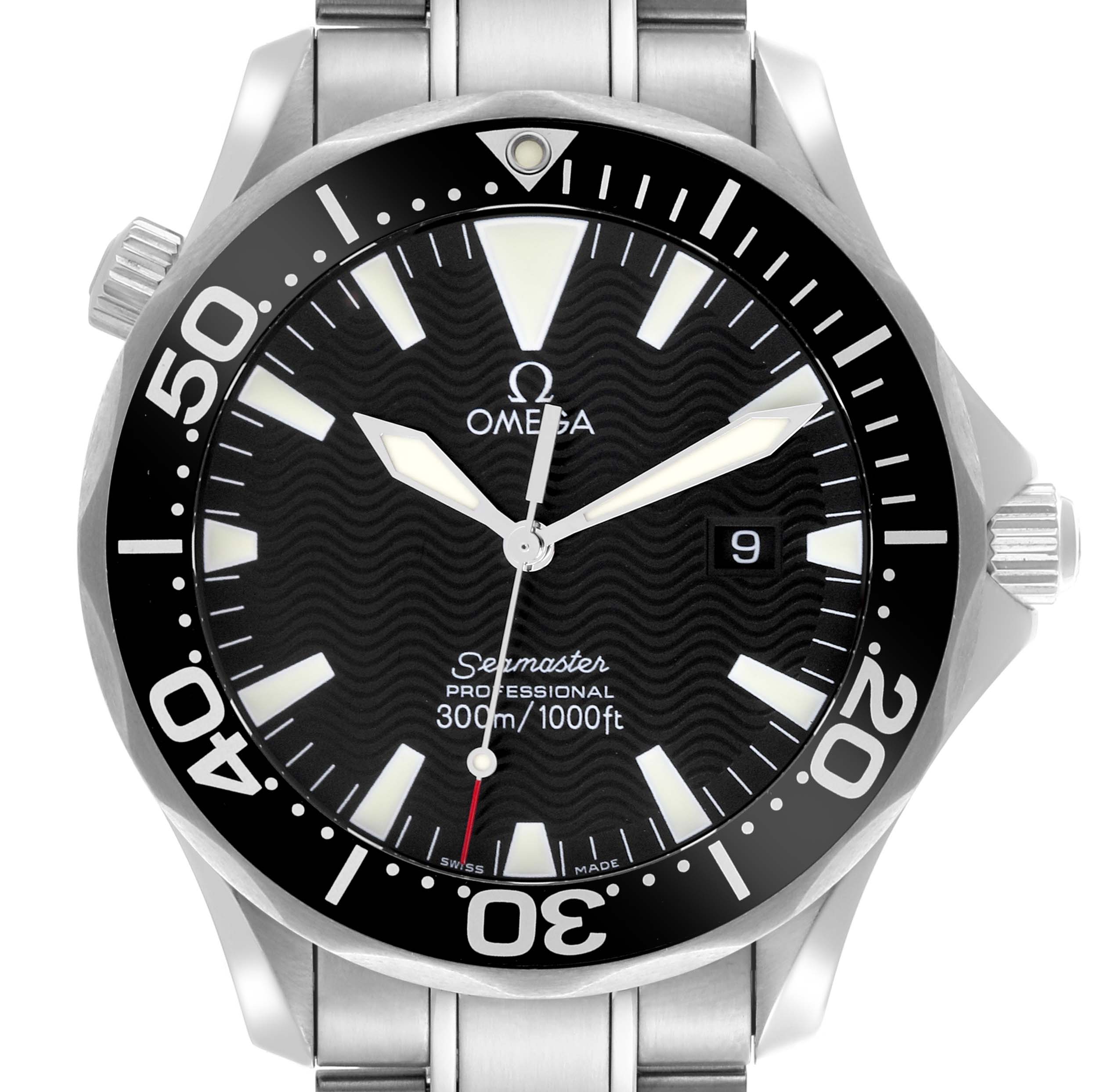 The image shows a front view of the Omega Seamaster 2264.50.00 Men
s Stainless Steel Black Dial 2264.50.00 Men
s Stainless Steel Black Dial watch with its dial, bezel, and crown visible.