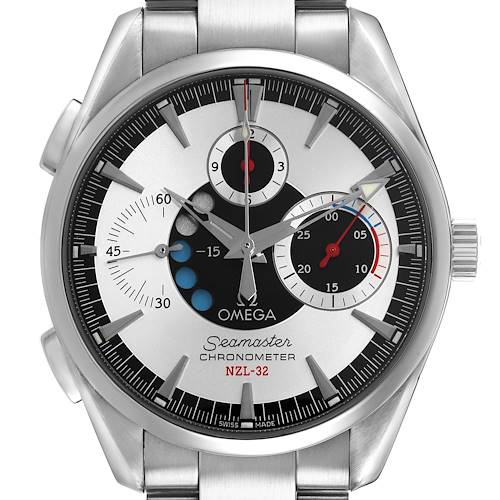 The Omega Aqua Terra 2513.30.00 Men's Stainless Steel Silver Dial watch is shown from a front angle, highlighting its dial, hands, and subdials.