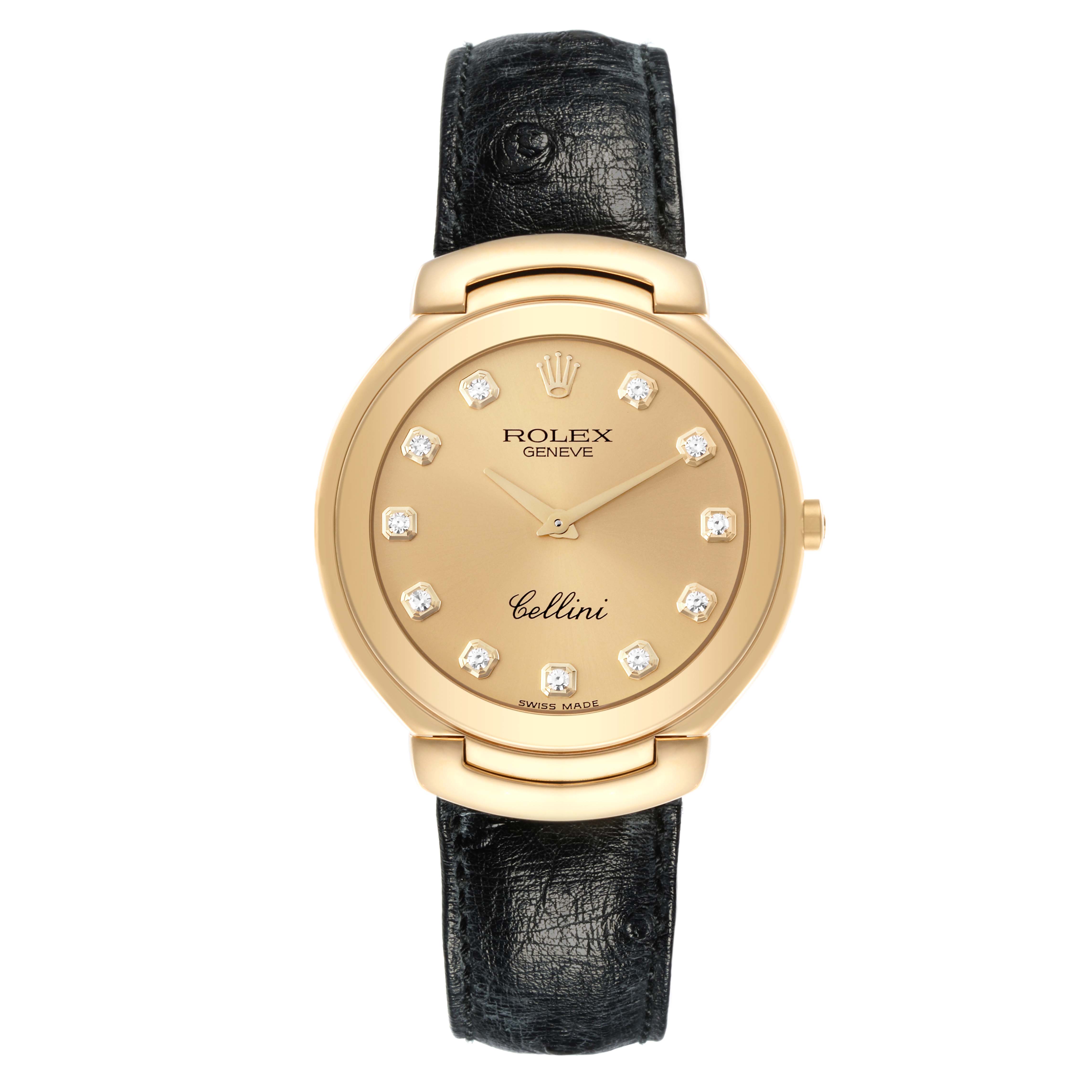 The Rolex Cellini 6623 Men's Yellow Gold Champagne Dial 6623 Men's Yellow Gold Champagne Dial watch is shown from the front, highlighting the face, dial, and strap.