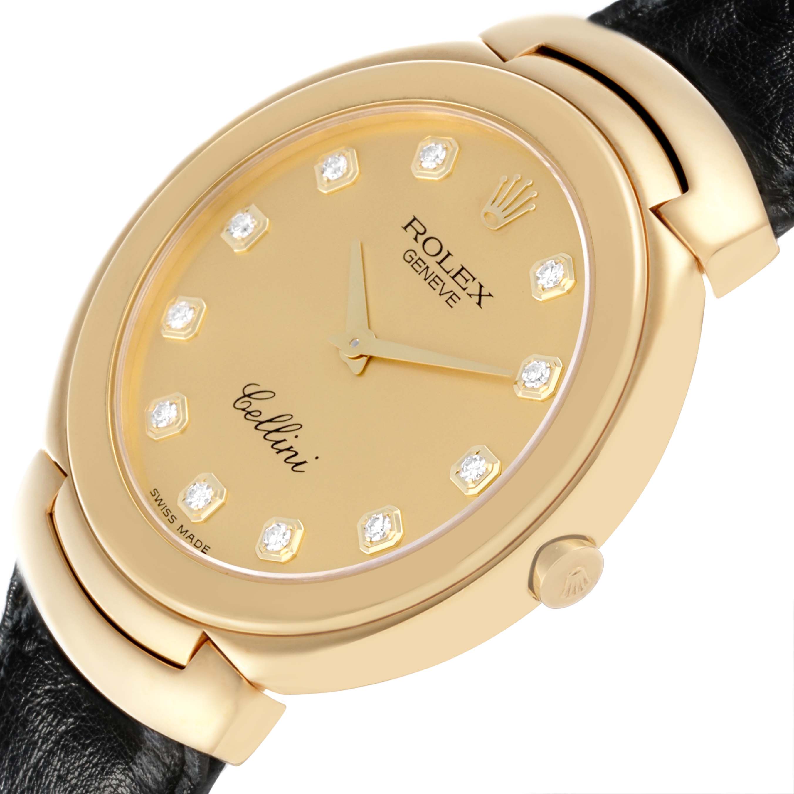 The Rolex Cellini 6623 Men's Yellow Gold Champagne Dial 6623 Men's Yellow Gold Champagne Dial watch is shown at an angled view displaying the face, bezel, crown, and part of the strap.