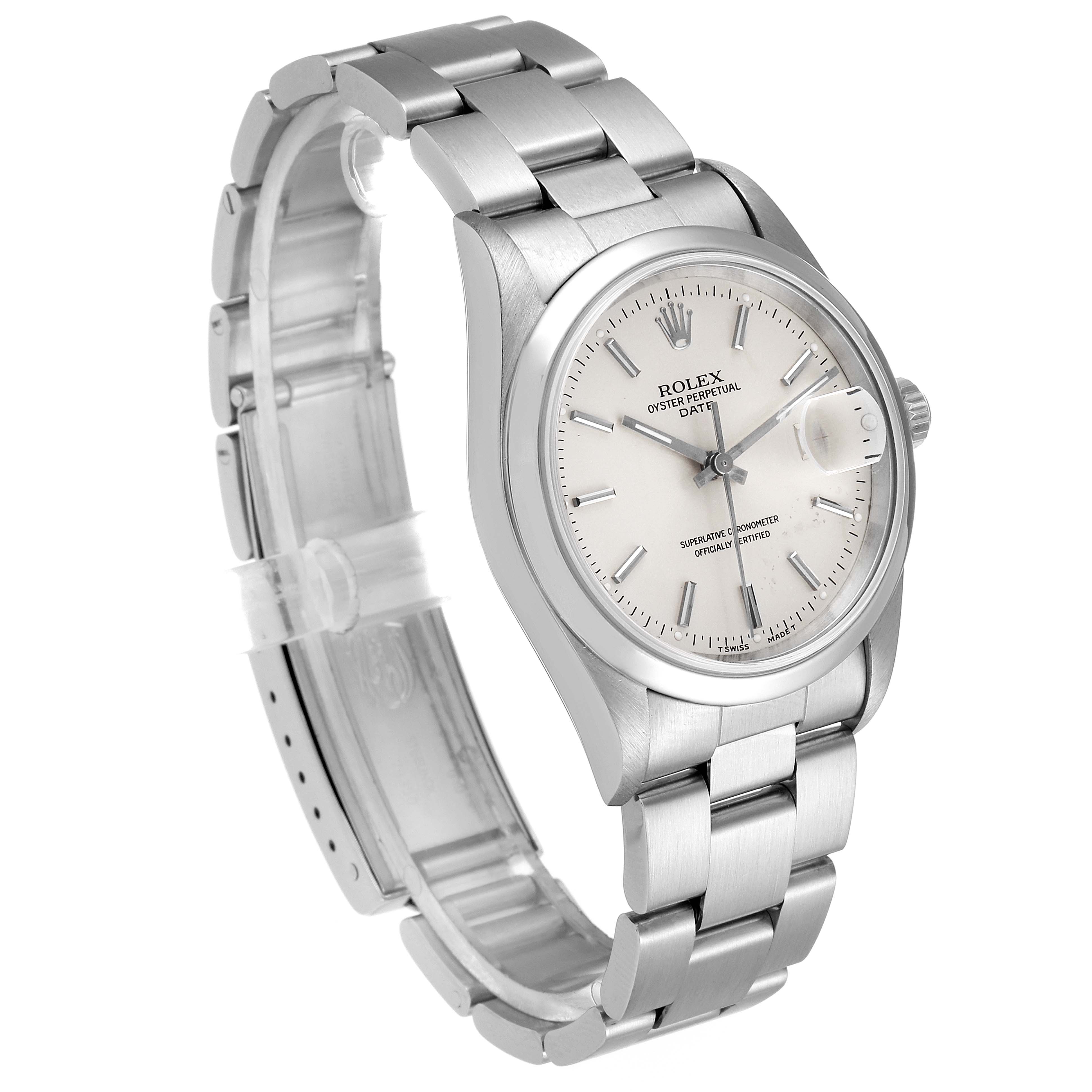 The image shows a Rolex Date 15200 Men's Stainless Steel Silver Dial 15200 Men's Stainless Steel Silver Dial model watch at a three-quarter angle, displaying the face, bracelet, and crown.