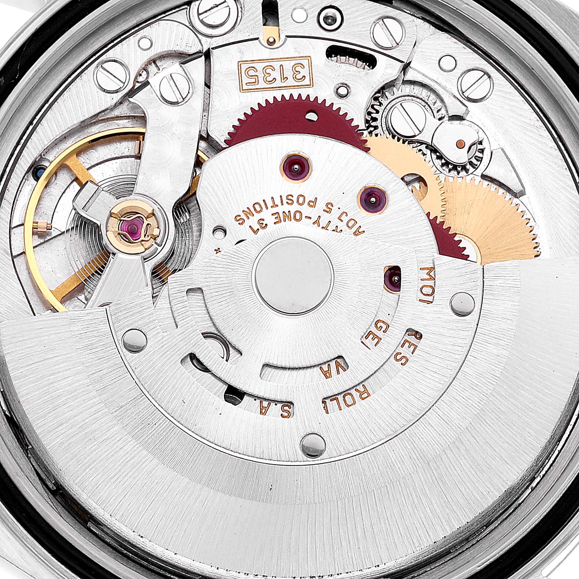 The image shows the internal mechanism and movement parts of a Rolex Datejust 16234 Men's Stainless Steel Silver Dial 16234 Men's Stainless Steel Silver Dial watch.