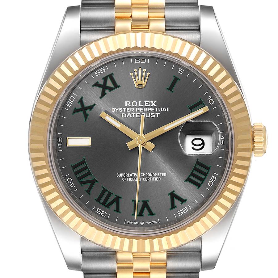 Rolex Datejust 41 Steel Yellow Gold Grey Dial Green Numerals Mens Watch 126333 SwissWatchExpo