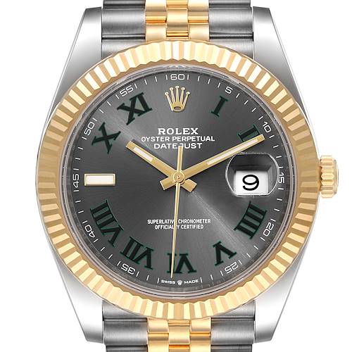 Photo of Rolex Datejust 41 Steel Yellow Gold Grey Dial Green Numerals Mens Watch 126333