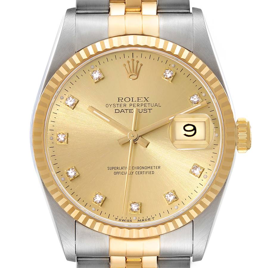 Rolex Datejust Diamond Dial Steel Yellow Gold Mens Watch 16233 SwissWatchExpo