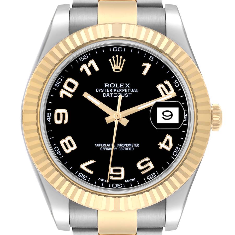 The Rolex Datejust 41 watch is shown from the front, highlighting the bezel, dial, hands, and bracelet.