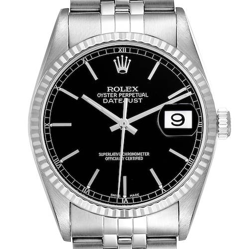 Photo of Rolex Datejust Steel White Gold Black Dial Mens Watch 16234