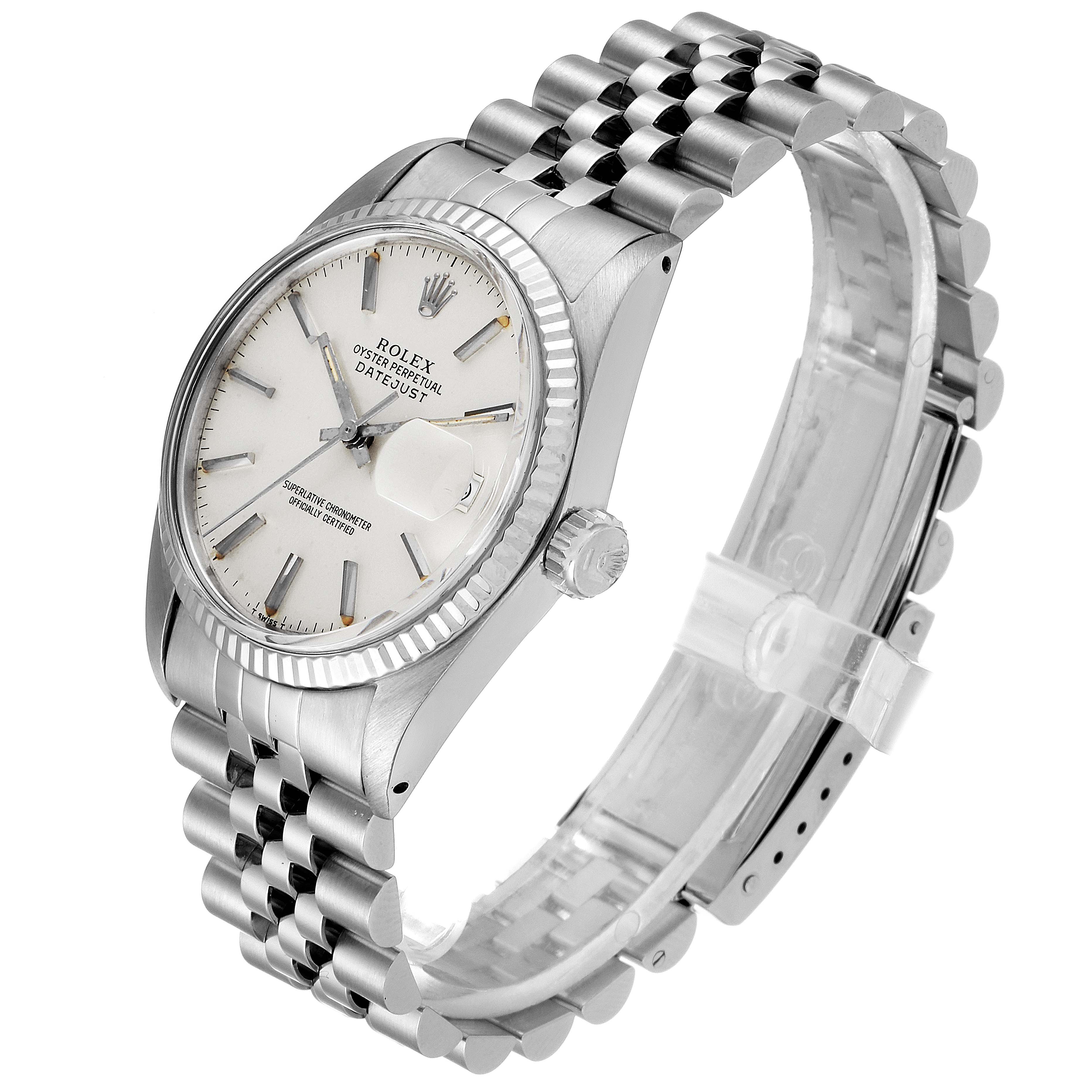 The image shows a Rolex Vintage Collection 16014 Men's Stainless Steel Silver Dial 16014 Men's Stainless Steel Silver Dial model from an angled view, highlighting the dial, bezel, case, crown, and bracelet.