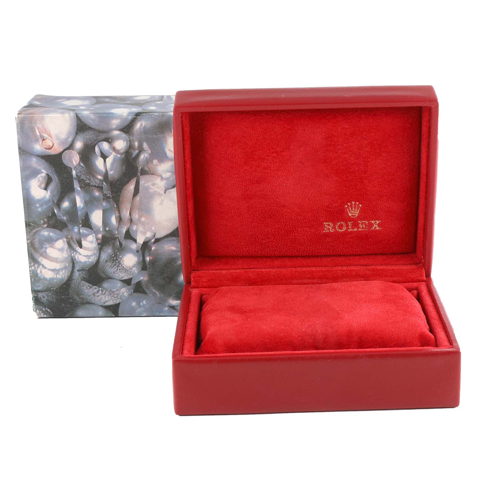 The image shows a Rolex Datejust 69173 Women's Steel and Gold (two tone) White Dial 69173 Women's Steel and Gold (two tone) White Dial model watch box and protective outer packaging from a front angle.