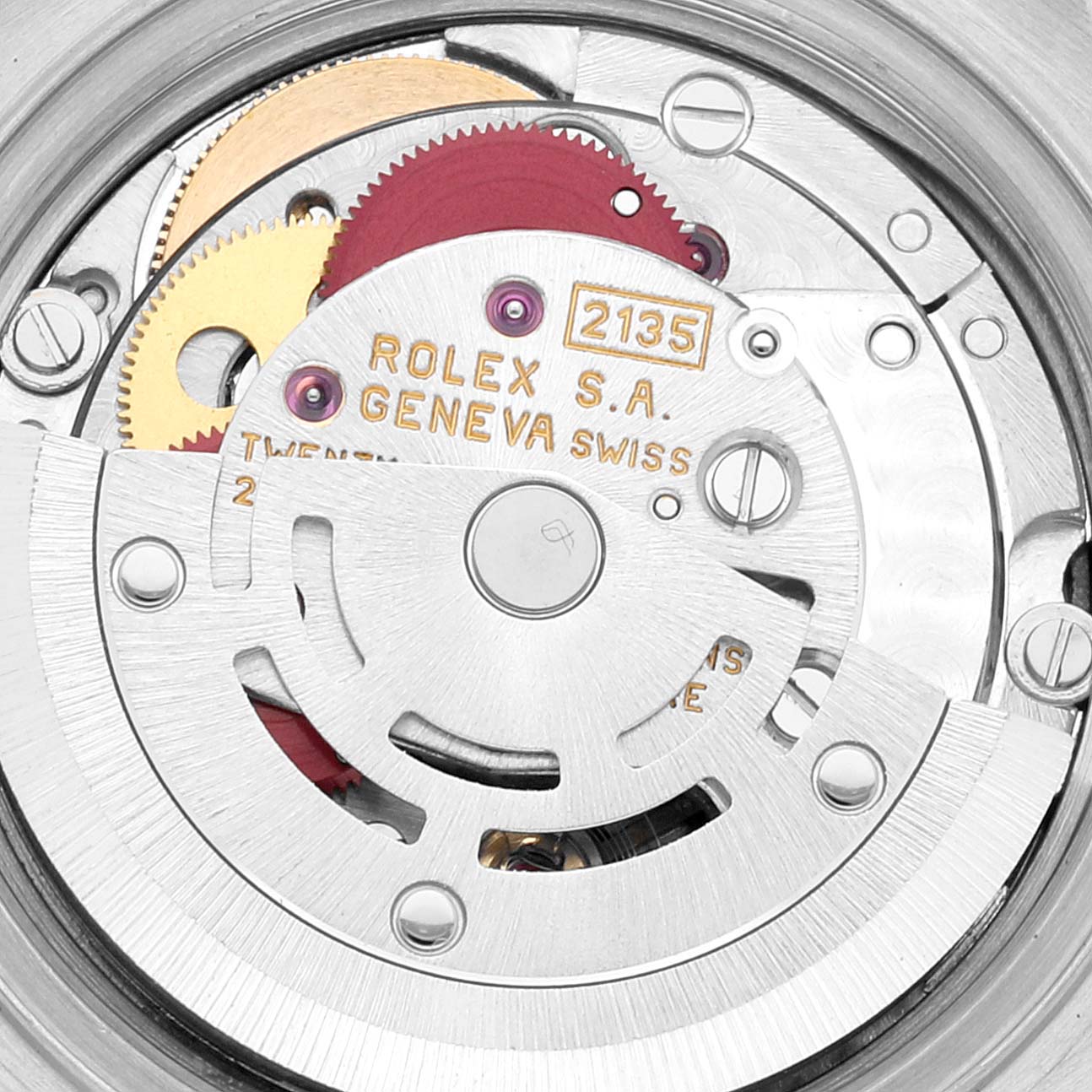 The image shows the internal movement mechanism of a Rolex Datejust 69173 Women's Steel and Gold (two tone) White Dial 69173 Women's Steel and Gold (two tone) White Dial watch viewed from the back.