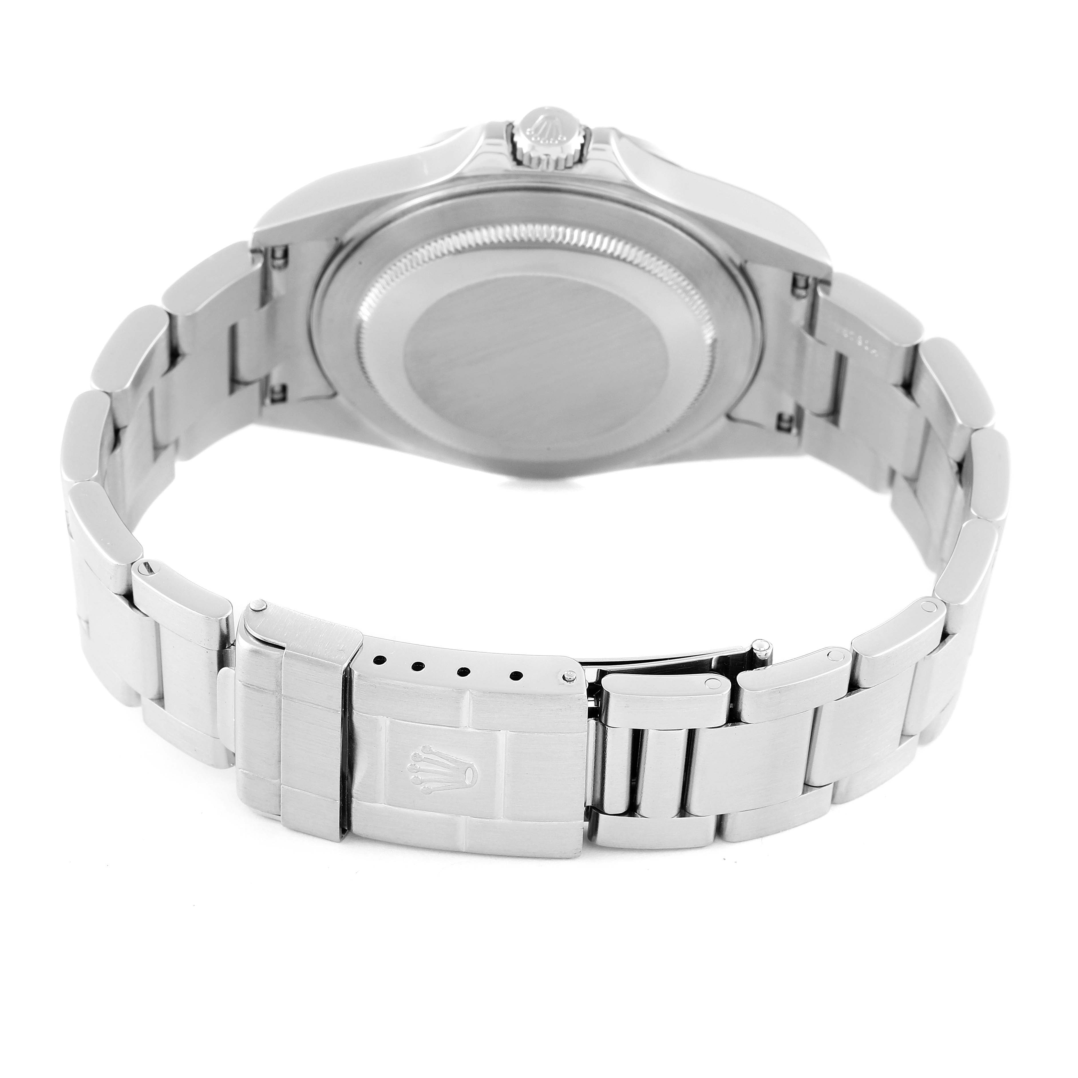 The image shows the back case and bracelet clasp of a Rolex Explorer 16570T Men's Stainless Steel Black Dial 16570T Men's Stainless Steel Black Dial watch at a rear angle.