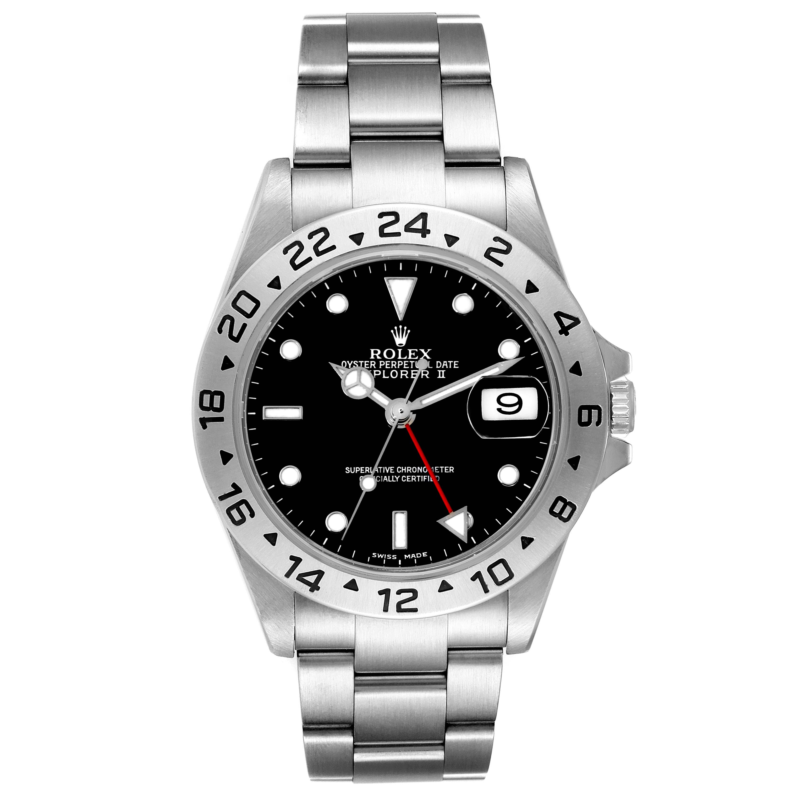 The Rolex Explorer 16570T Men's Stainless Steel Black Dial 16570T Men's Stainless Steel Black Dial watch is shown from the front, displaying the bezel, dial, hands, date window, and bracelet.