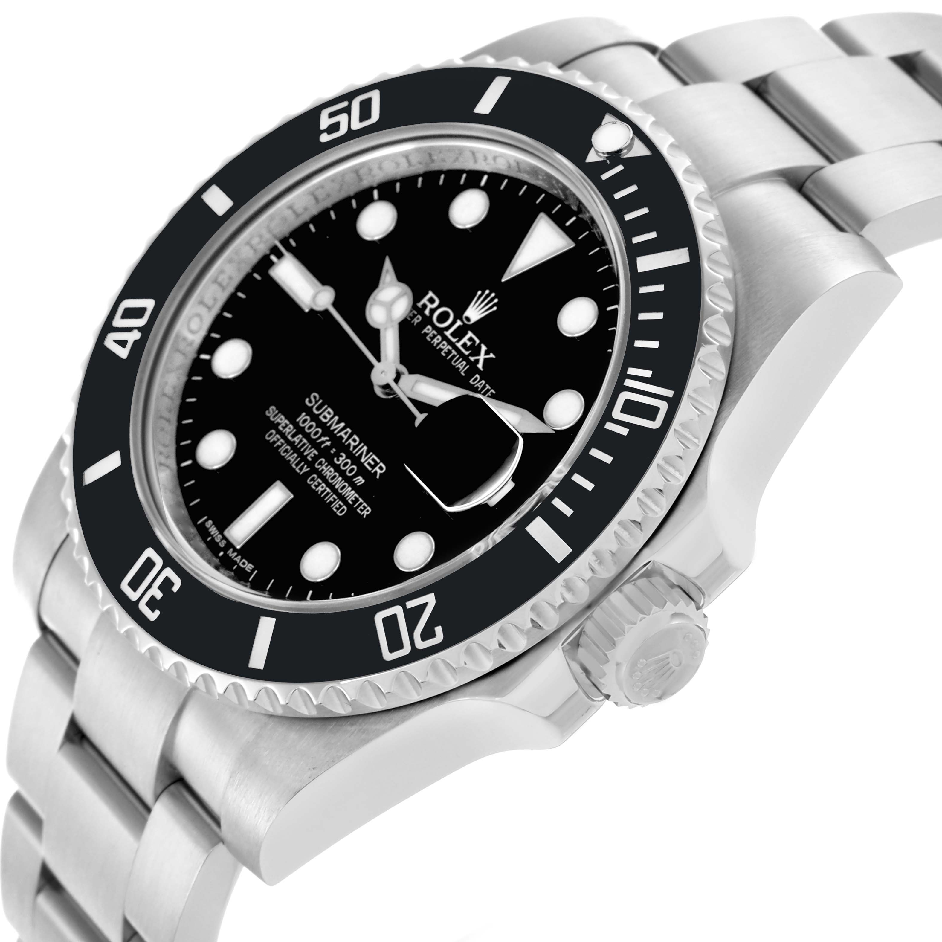 The Rolex Submariner 116610LN Men's Stainless Steel Black Dial 116610LN Men's Stainless Steel Black Dial watch is shown at a slight angle, displaying the face, bezel, crown, and part of the bracelet.