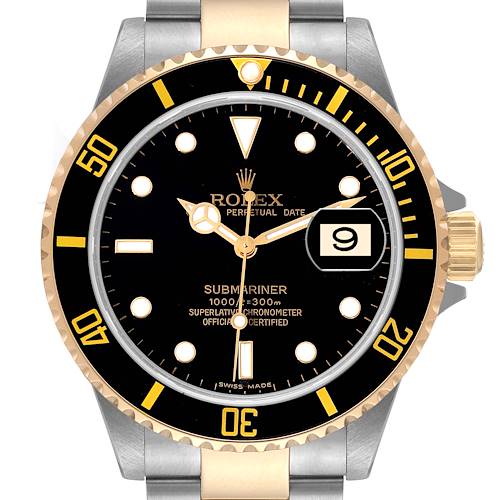 Photo of Rolex Submariner Steel Yellow Gold Black Dial Mens Watch 16613 Box Service Card