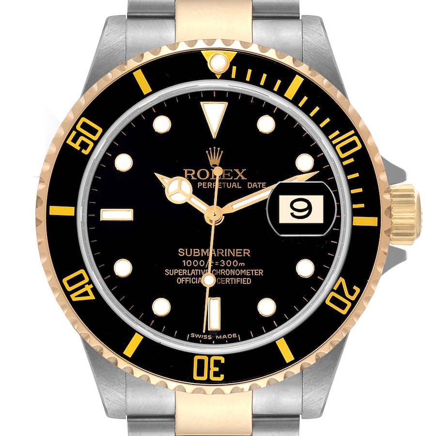Rolex Submariner Steel Yellow Gold Black Dial Mens Watch 16613 Box Service Card SwissWatchExpo