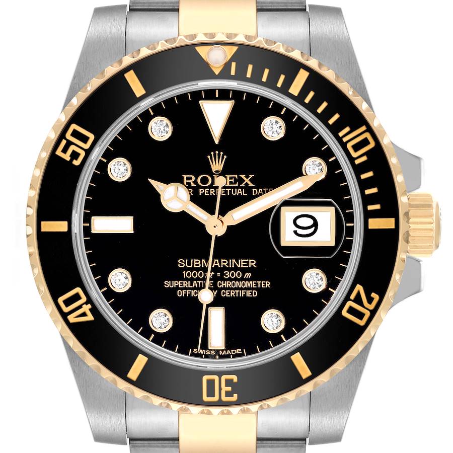 Rolex Submariner Steel Yellow Gold Black Diamond Dial Mens Watch 116613 Box Card SwissWatchExpo