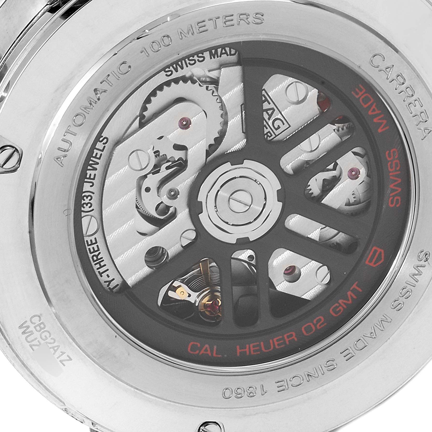 The image shows the rear view of the Tag Heuer Carrera CBG2A1Z.BA0658 Men
s Stainless Steel Black Dial CBG2A1Z.BA0658 Men
s Stainless Steel Black Dial watch, highlighting the inner mechanism and the case back.