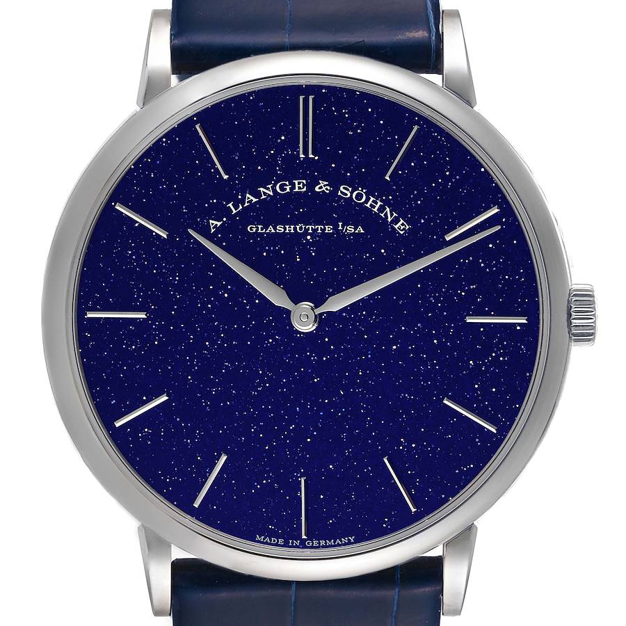 A. Lange and Sohne Saxonia Thin White Gold Copper-Blue Watch 205.086 Box Papers SwissWatchExpo