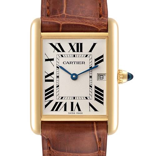 Photo of Cartier Tank Louis Yellow Gold Brown Leather Strap Mens Watch W1529756 Card