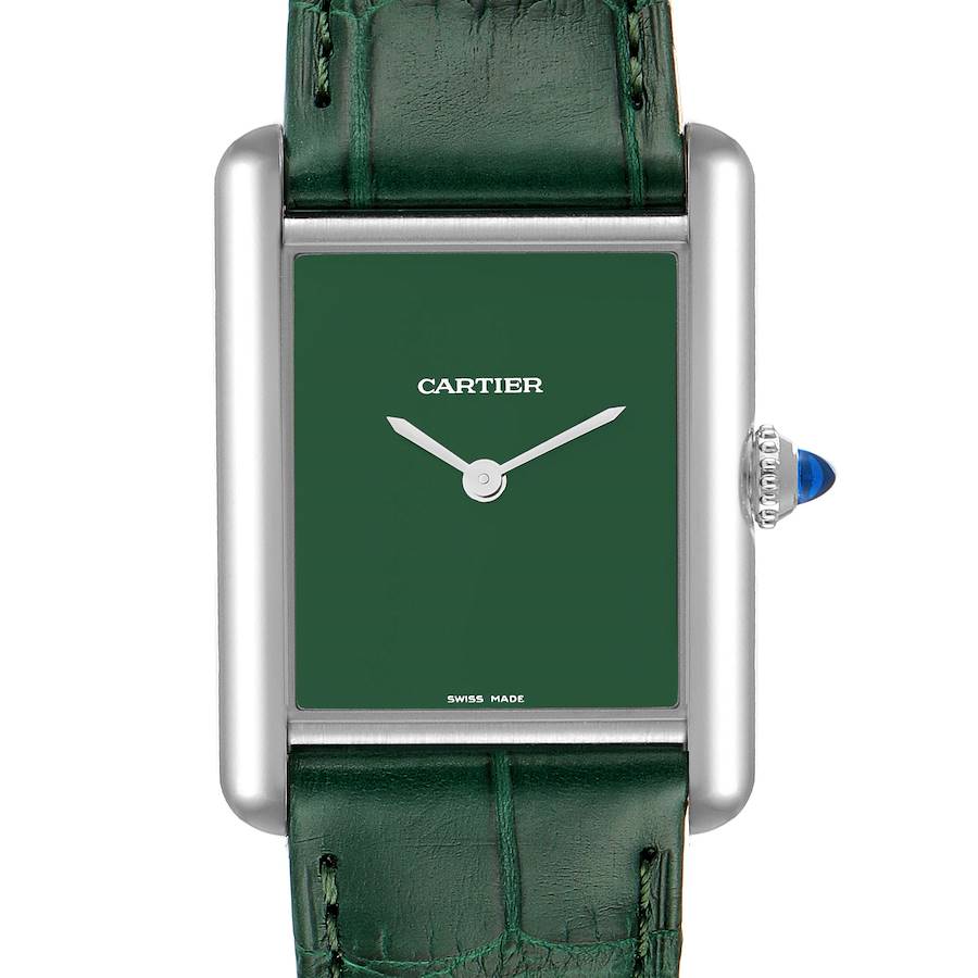 Cartier Tank Must Large Steel Green Dial Ladies Watch WSTA0056 Unworn SwissWatchExpo