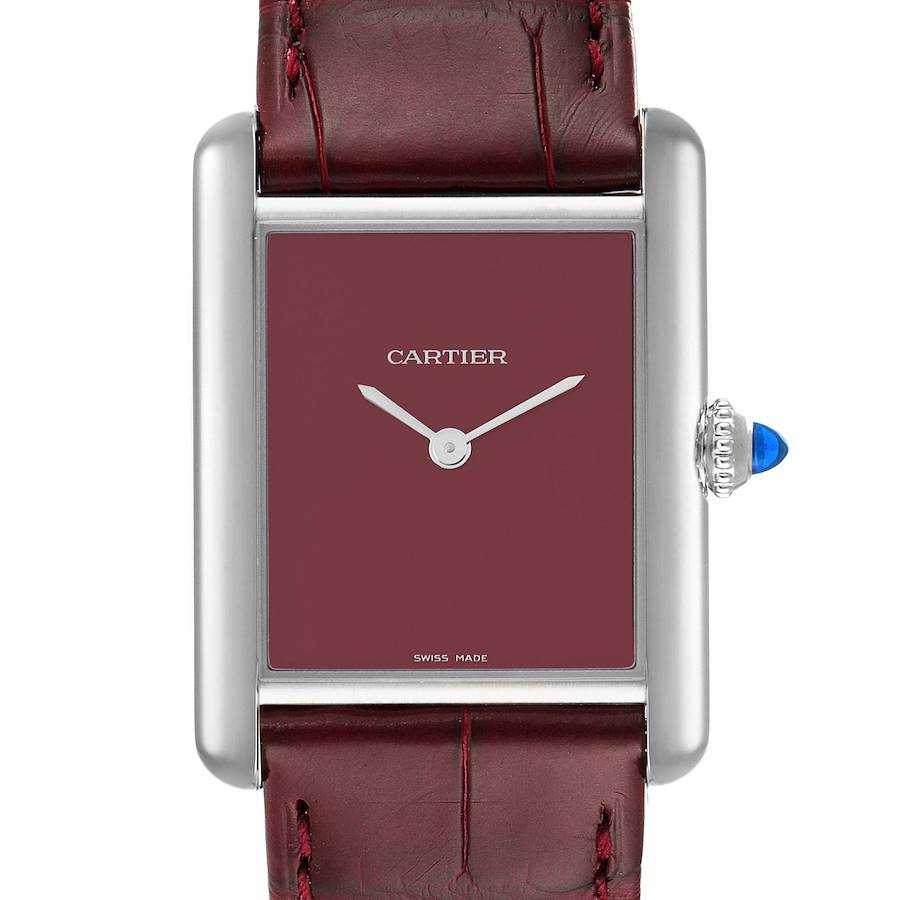 Cartier Tank Must Large Steel Red Dial Ladies Watch WSTA0054 Unworn SwissWatchExpo