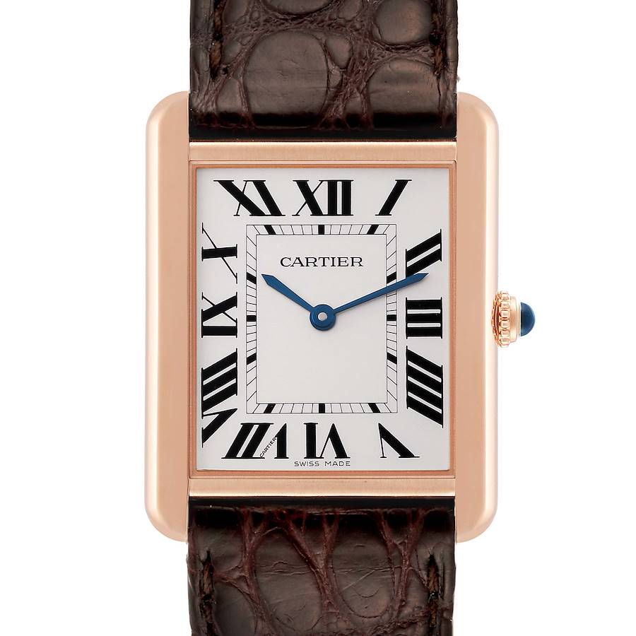 Cartier Tank Solo Large Rose Gold Steel Brown Strap Mens Watch W5200025 SwissWatchExpo