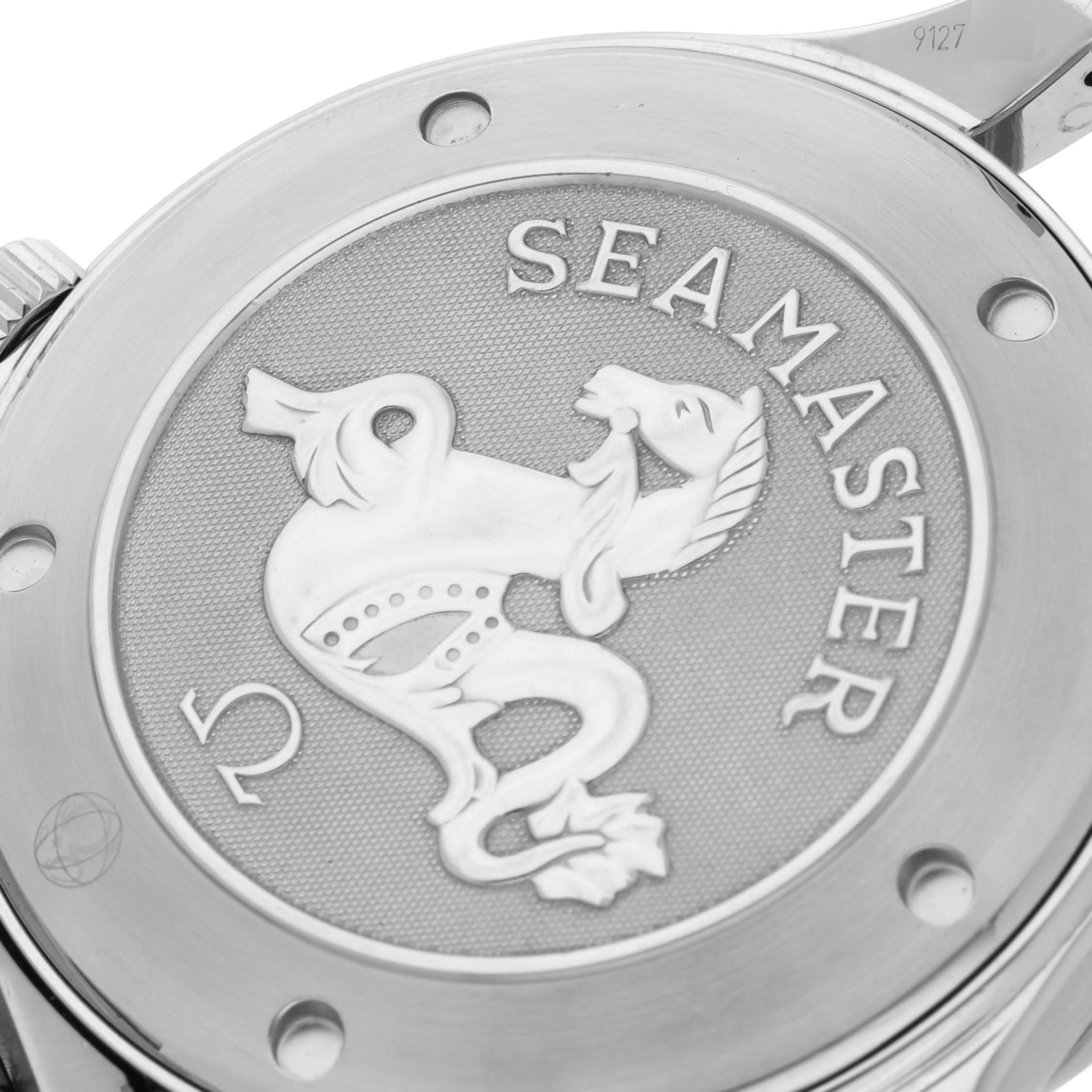 The image shows the case back of the Omega Seamaster 212.30.41.61.01.001 Men
s Stainless Steel Black Dial 212.30.41.61.01.001 Men
s Stainless Steel Black Dial model with embossed design and logo details.