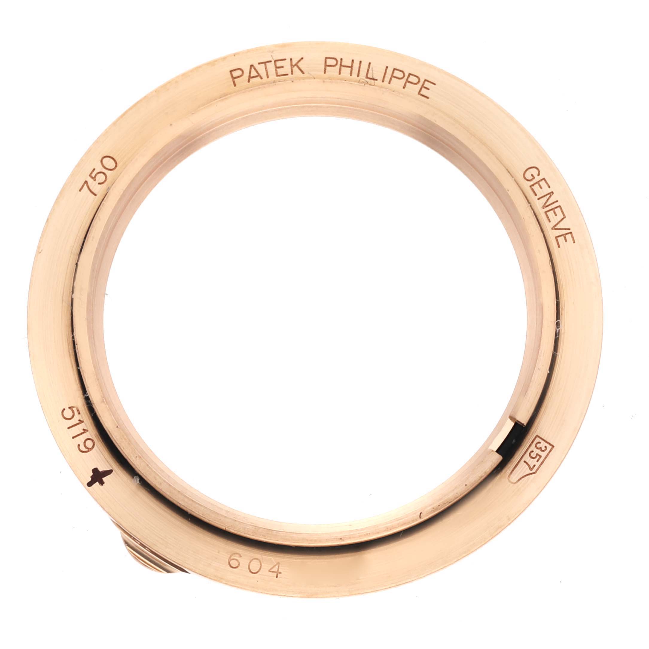This image shows the ring bezel of a Patek Philippe Calatrava 5119R-001 Men's Rose Gold White Dial 5119R-001 Men's Rose Gold White Dial model from the top angle.