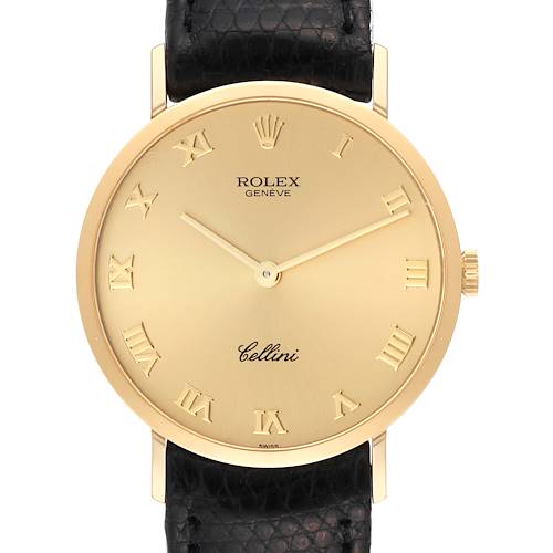 Photo of Rolex Cellini Classic Yellow Gold Black Strap Mens Watch 4112