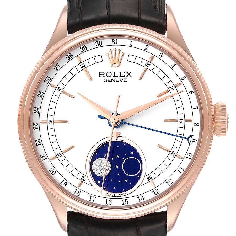 Rolex Cellini Moonphase White Dial Rose Gold Mens Watch 50535 SwissWatchExpo