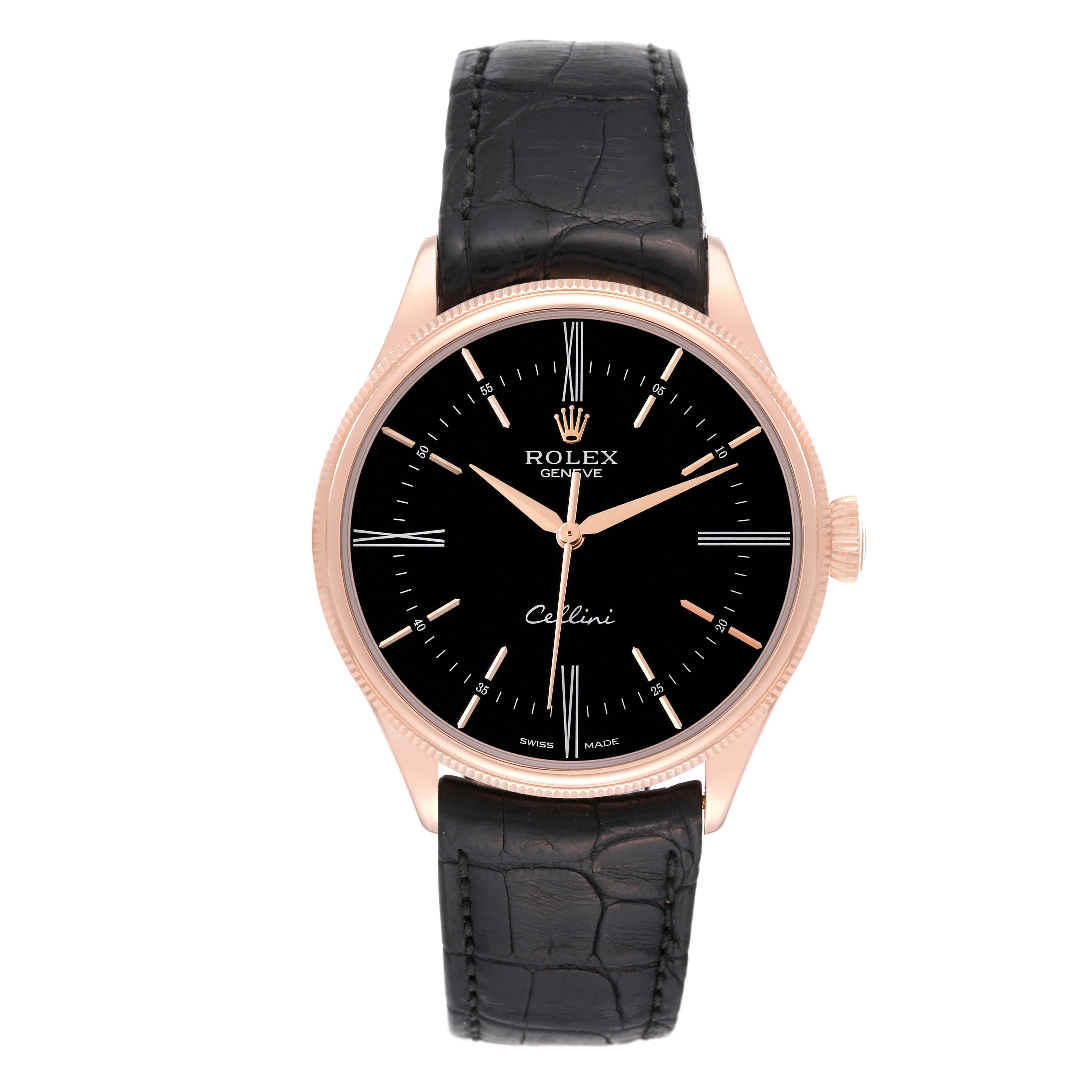 Rolex Cellini Time Rose Gold Black Dial Mens Watch 50505 Card ...