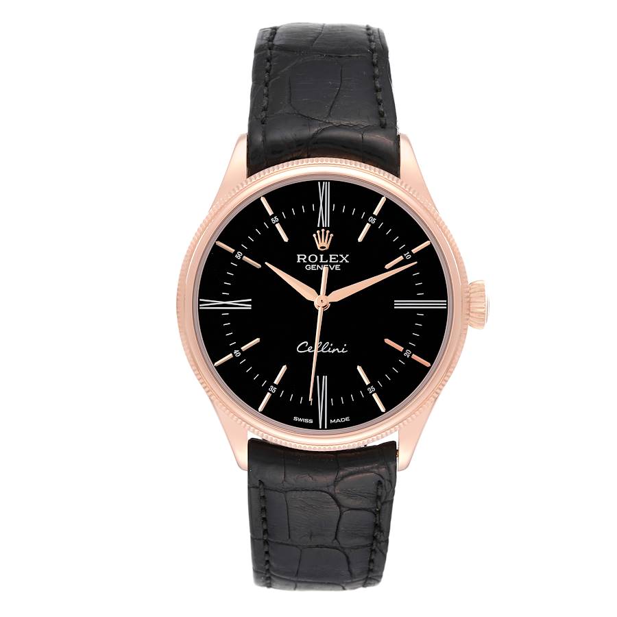 Rolex Cellini Time Rose Gold Black Dial Mens Watch 50505 Card