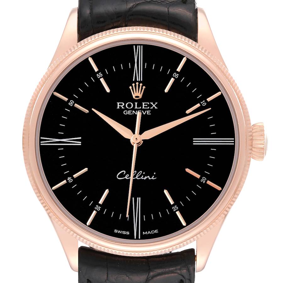 Rolex Cellini Time Rose Gold Black Dial Mens Watch 50505 Card SwissWatchExpo