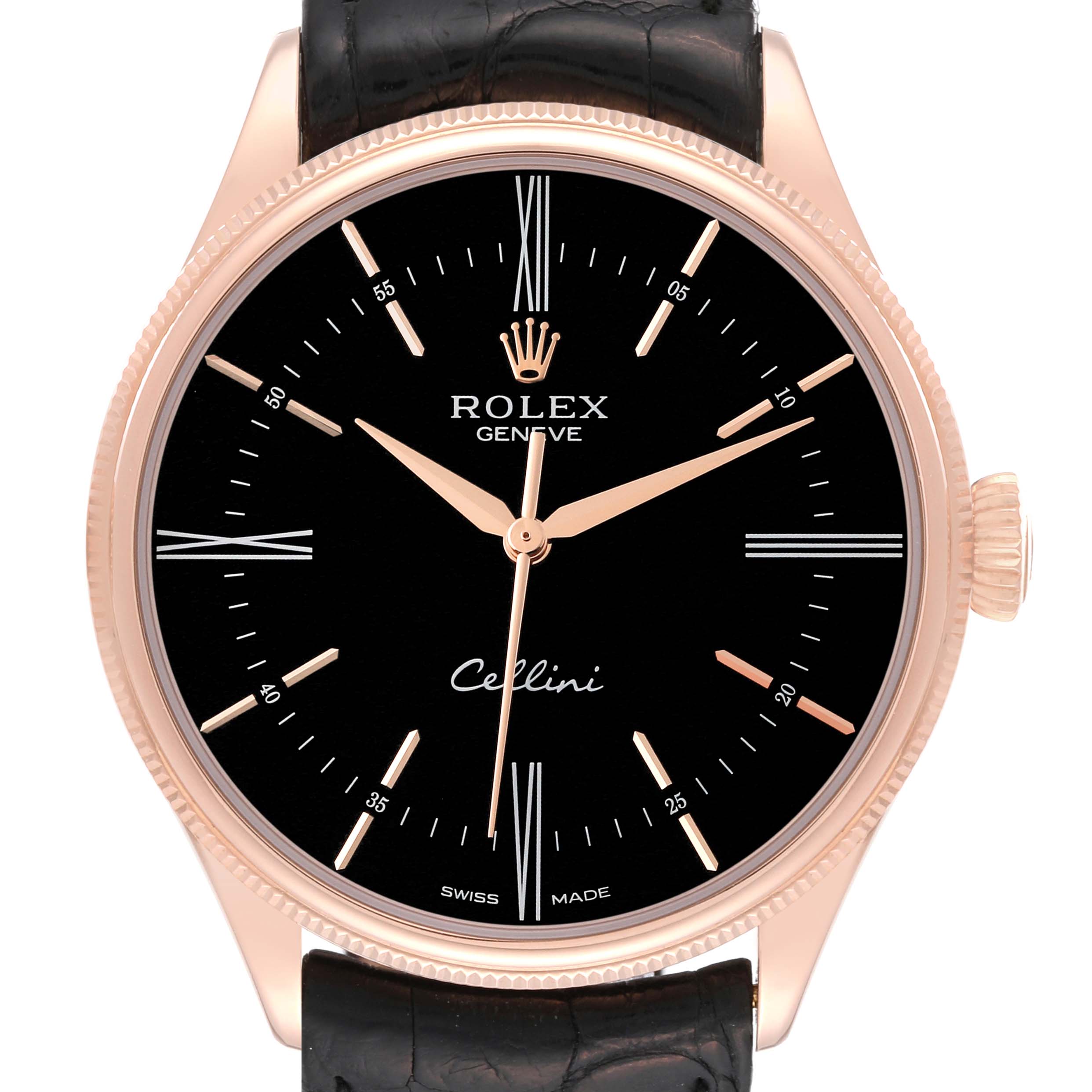 Rolex Cellini Time Rose Gold Black Dial Mens Watch 50505 Card