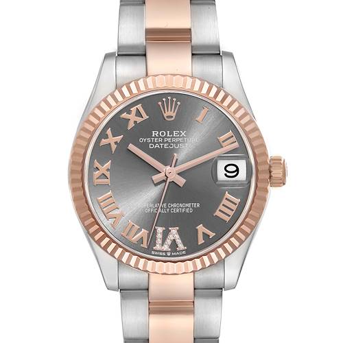Photo of Rolex Datejust 31 Midsize Steel Rose Gold Slate Diamond Dial Ladies Watch 278271