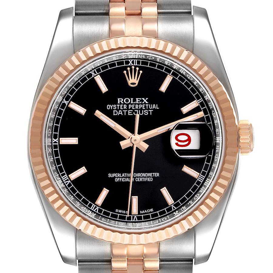 Rolex Datejust 36 Black Dial Steel EveRose Gold Mens Watch 116231 Box Card SwissWatchExpo