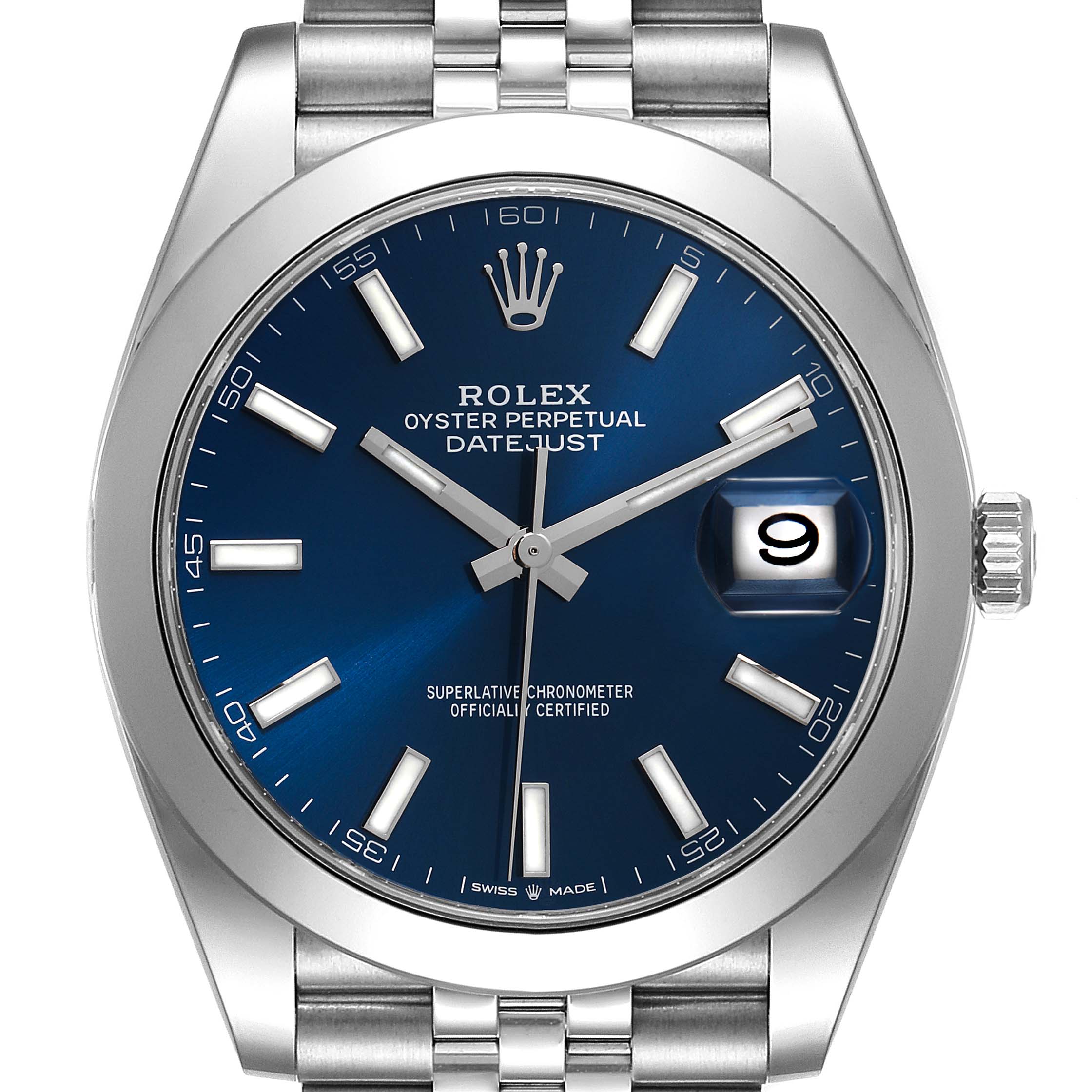 Rolex Datejust 41 Blue Dial Smooth Bezel Steel Mens Watch 126300 Unworn Swisswatchexpo