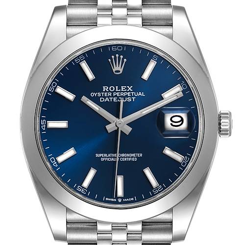 Photo of Rolex Datejust 41 Blue Dial Smooth Bezel Steel Mens Watch 126300 Unworn
