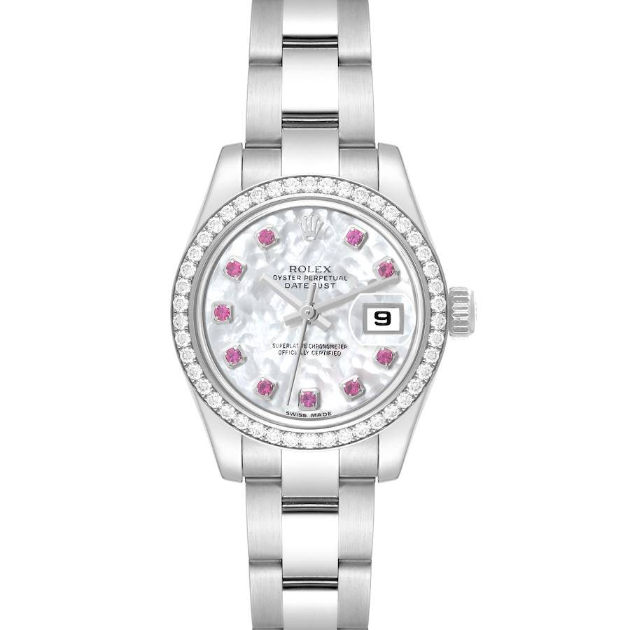 Rolex Datejust Steel White Gold Mother Of Pearl Ruby Diamond Ladies Watch 179384 SwissWatchExpo